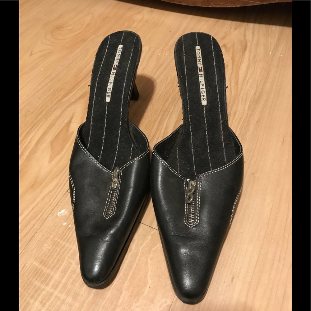 Tommy Hilfiger Black Zipper leather Heel Sandals